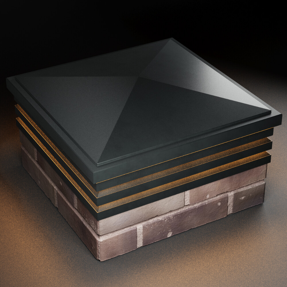 Колпак Zking Бона ХайТек Черный на столб 2х2 кирпича (513х513мм) с подсветкой в Набережных Челнах фото