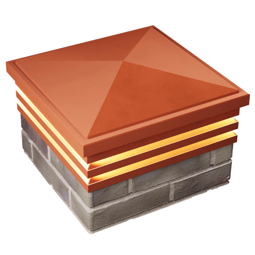 Колпак Zking Бона ХайТек Красный на столб 1.5х1.5 кирпича (385х385мм) с подсветкой в Набережных Челнах фото