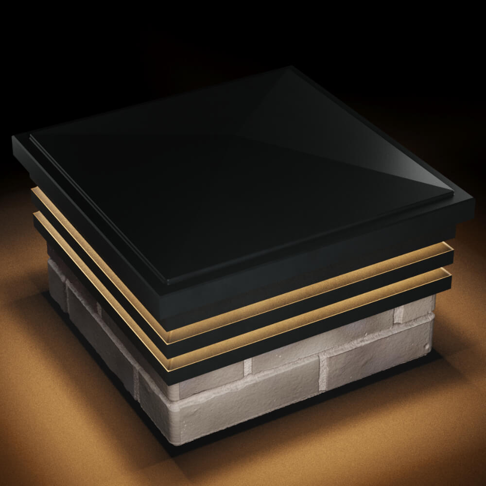 Колпак Zking Бона ХайТек Черный на столб 1.5х1.5 кирпича (385х385мм) с подсветкой в Набережных Челнах фото