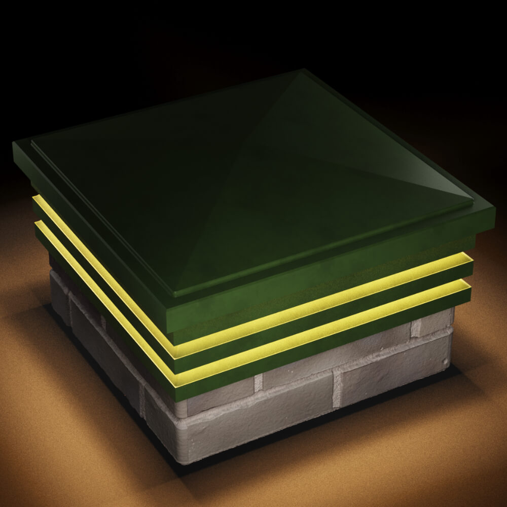 Колпак Zking Бона ХайТек Зеленый на столб 1.5х1.5 кирпича (385х385мм) с подсветкой в Набережных Челнах фото