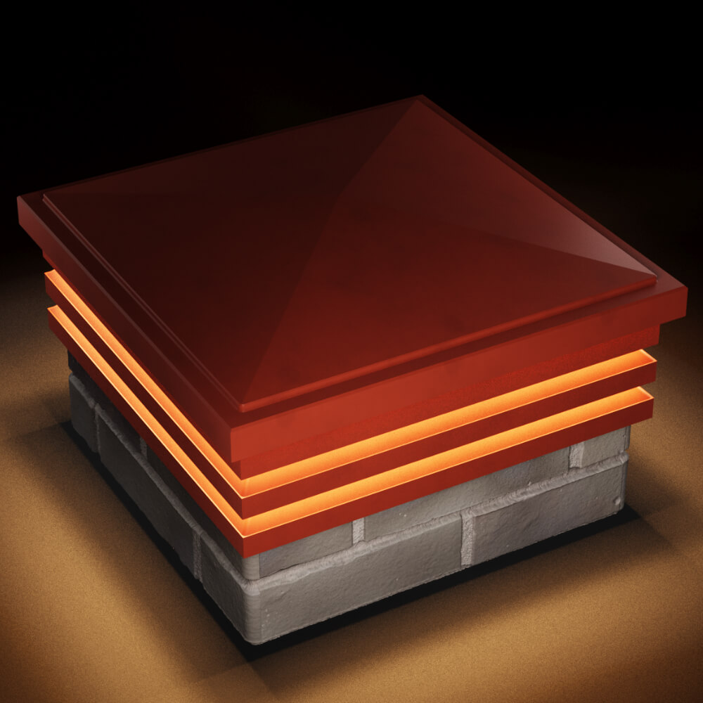 Колпак Zking Бона ХайТек Красный на столб 1.5х1.5 кирпича (385х385мм) с подсветкой в Набережных Челнах фото