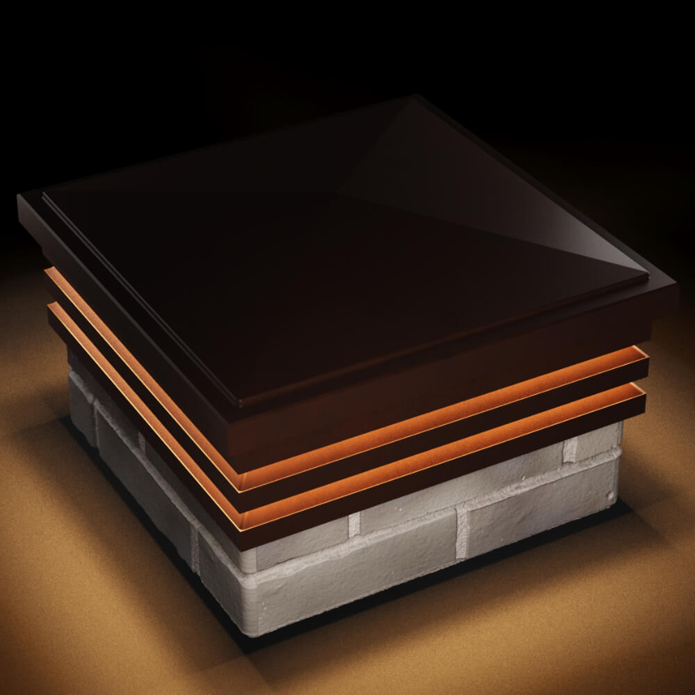 Колпак Zking Бона ХайТек Коричневый на столб 1.5х1.5 кирпича (385х385мм) с подсветкой в Набережных Челнах фото